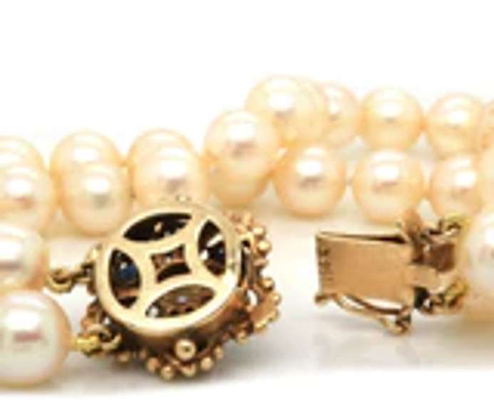 Stunning Cultured Pearl Double Strand Sapphire Flower Clasp Bracelet