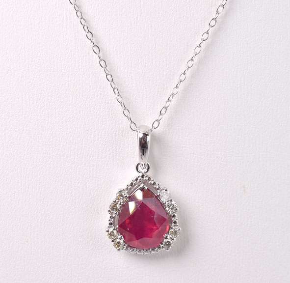 Ravishing 4.24CTS Ruby & 0.29CTW Diamond Pendant Necklace in Sterling Silver