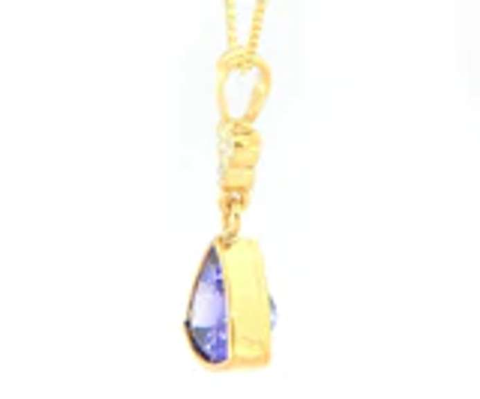 Attractive Yellow Gold Trillion Cuut Tanzanite and Diamond Pendant on Chain