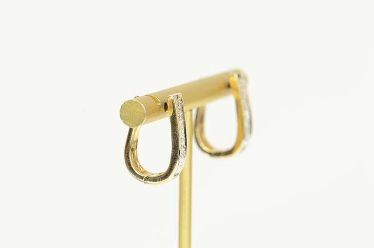 14K Yellow Gold 0.60 Ctw Princess Diamond Squared Hoop Earrings