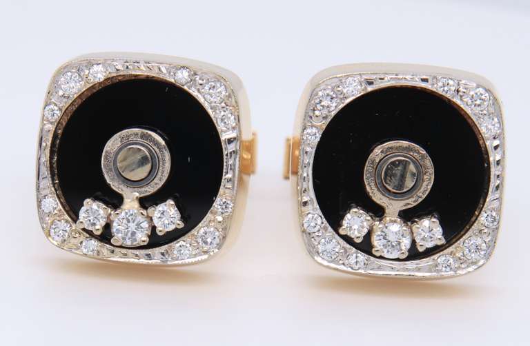 Favorite Black Onyx and Diamond Motion Yellow Gold Cufflinks
