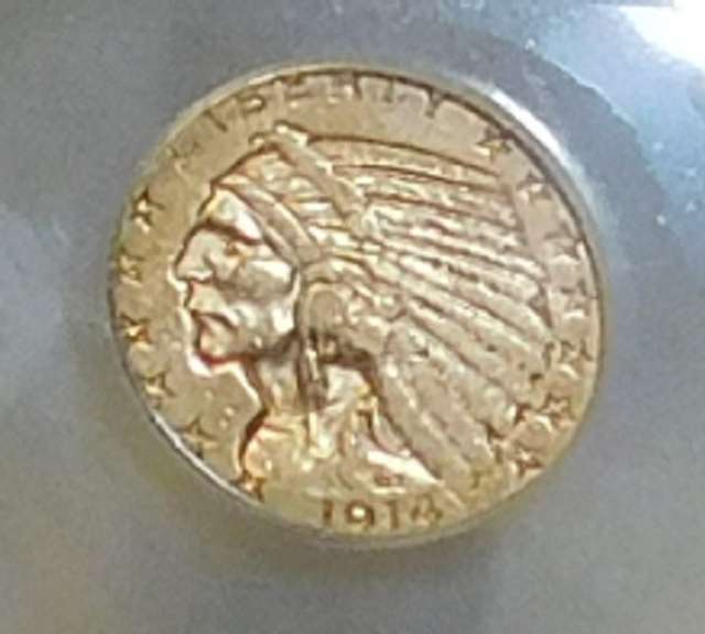 1914-D GOLD $5 Ind ANACS EF-45 Det clnd