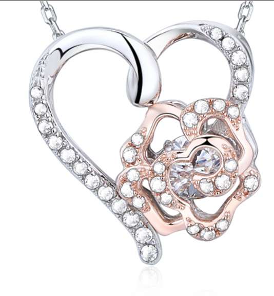 Two tone Flower In heart Silver Pendant