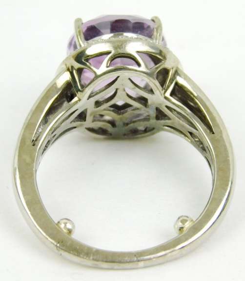 Very Fine Sterling Amethyst & Diamonds Halo Ring, 6