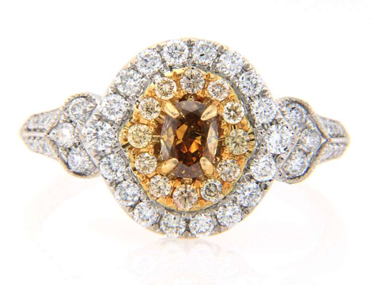 Incredible White Gold Brown Diamond and White Diamond Double Frame Ring