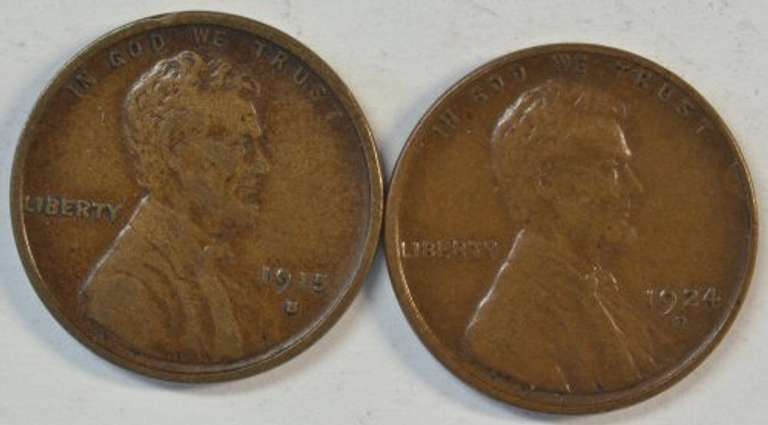 Sharp pair of semi-key date Lincoln Cent: 1915-S & 1924-D