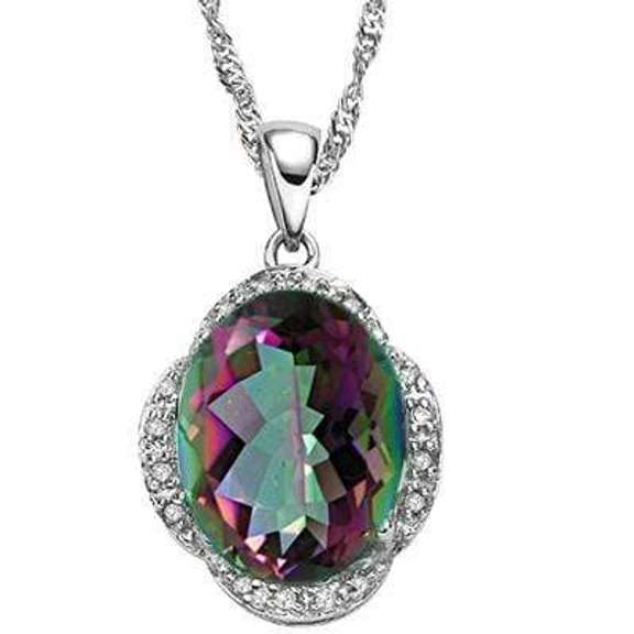 4.57 CT MYSTIC GEMSTONE & DIAMOND 925 STERLING SILVER PENDANT