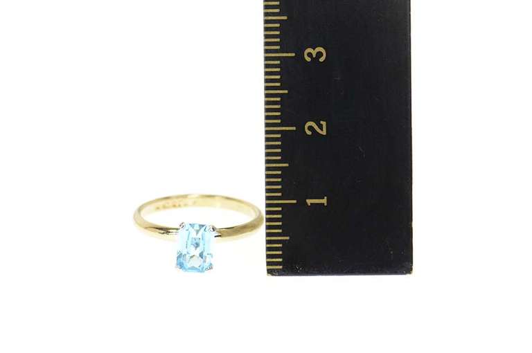 Gold Plated Sim. Emerald Cut Blue Topaz Solitaire Ring