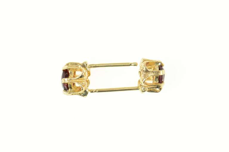 14K Yellow Gold Oval Garnet Solitaire Ornate Stud Earrings