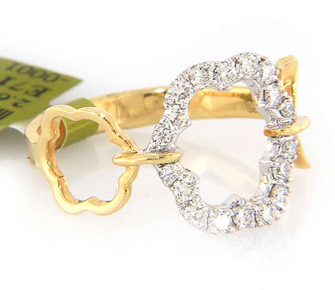 Pleasing Two Tone Gold Diamond open Wavy Flower Style Ring