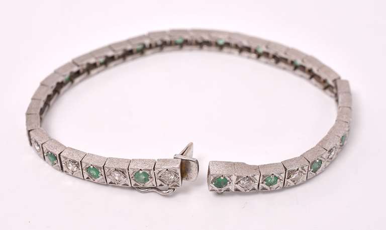 Brilliant Emerald and Diamond 14K Palladium White Gold Bracelet