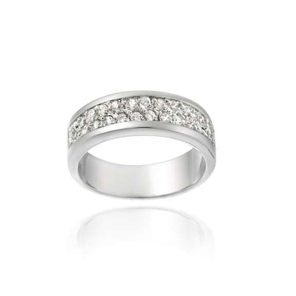 Sterling Silver Two Row CZ Wedding Band Ring