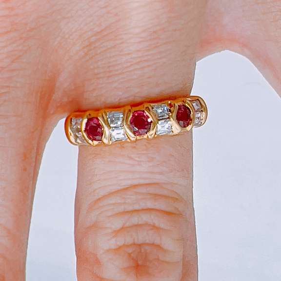 18kt Yellow Gold, Ruby, & Diamond Band Ring