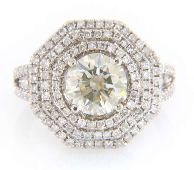 Significant White Gold 3.01ctw Round Diamond Hexagonal Triple Engagement Ring