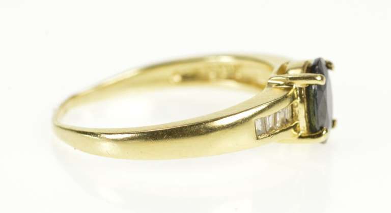 14K Yellow Gold Natural Sapphire Baguette Diamond Engagement Ring