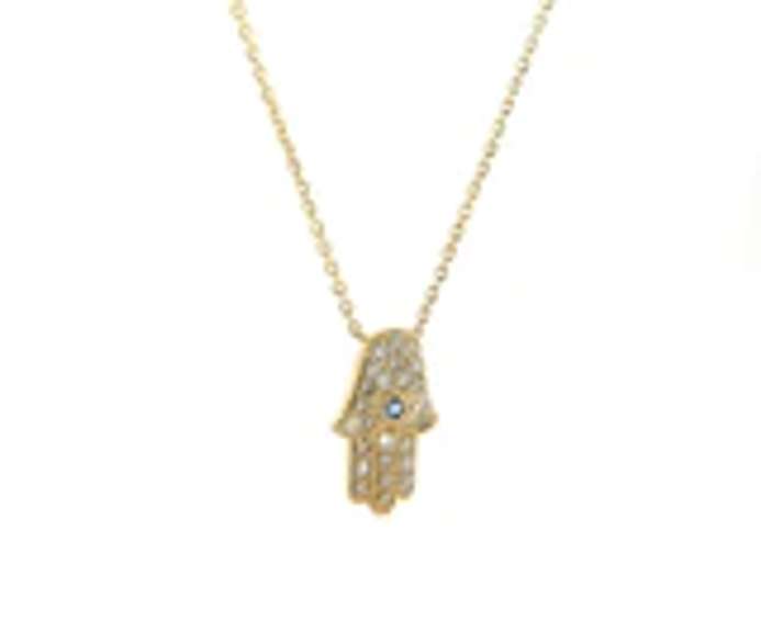 Moder White Gold Diamond and Sapphire Hamsa Pendant on Chain