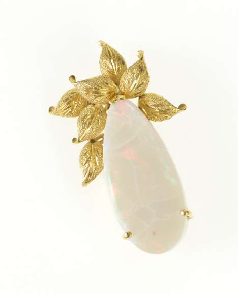 14K Yellow Gold Huge Natural Opal Leaf Cluster Statement Pin/Brooch