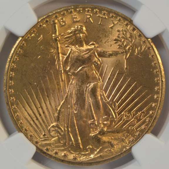 Blazing near Gem BU 1927 St. Gaudens $20 Gold. NGC MS64