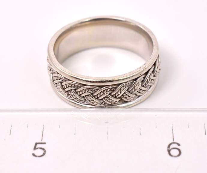Marvelous Men's Carved Band Ring in 14K White Gold