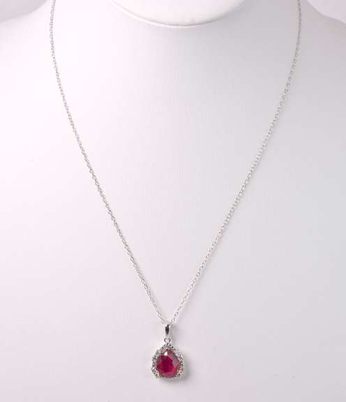 Ravishing 4.24CTS Ruby & 0.29CTW Diamond Pendant Necklace in Sterling Silver