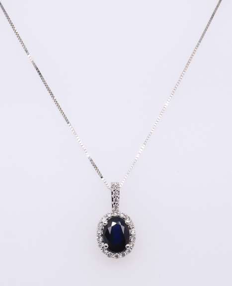 Shimmering Blue Sapphire and Diamond Pendant on Chain