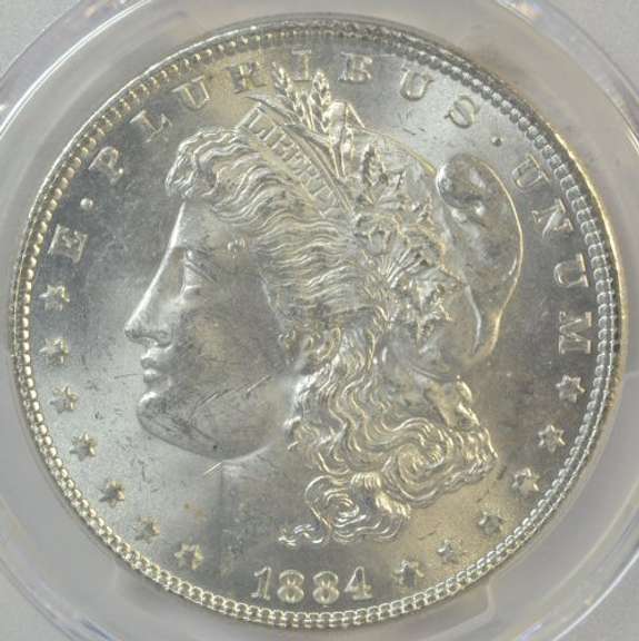 Near Gem BU 1884 Morgan Silver Dollar. PCGS MS64