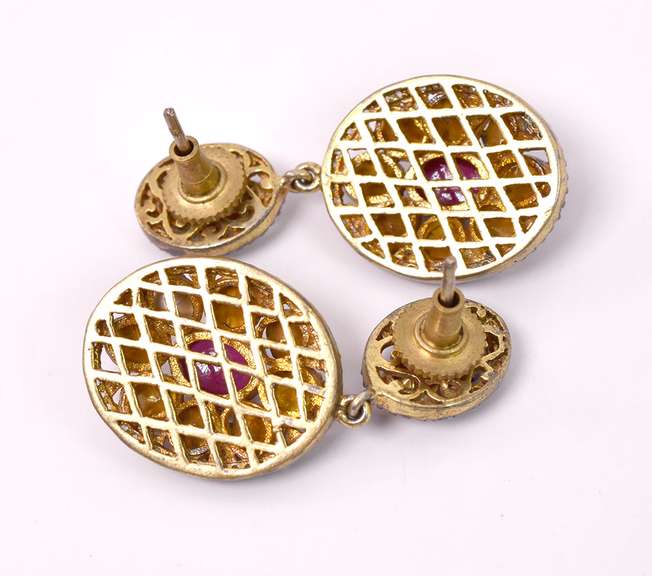 Ravishing 2.08CTW Diamond & 4.12CTW Cabochon-Cut Ruby Earrings in Gold Plated Sterling Silver