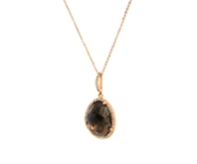 Powerful Rose Gold Smokey Quartz and Diamond Frame Pendant on Chain