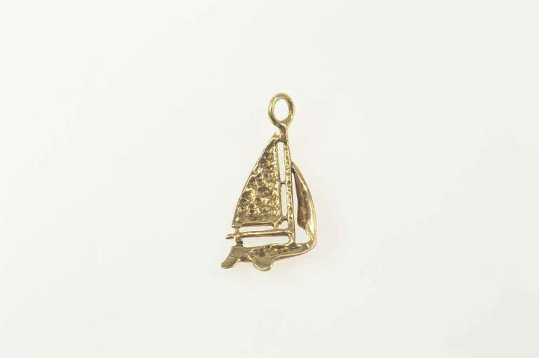 14K Yellow Gold 3D Sail Boat Ocean Sailing Nautical Charm/Pendant