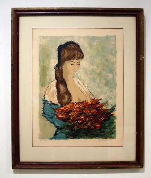 Beautiful Portrait of a Young Woman Lithograph in Color