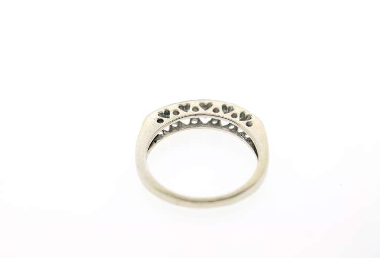Romantic 10k White Gold Channel Set Diamond Ring with Heart Engravings