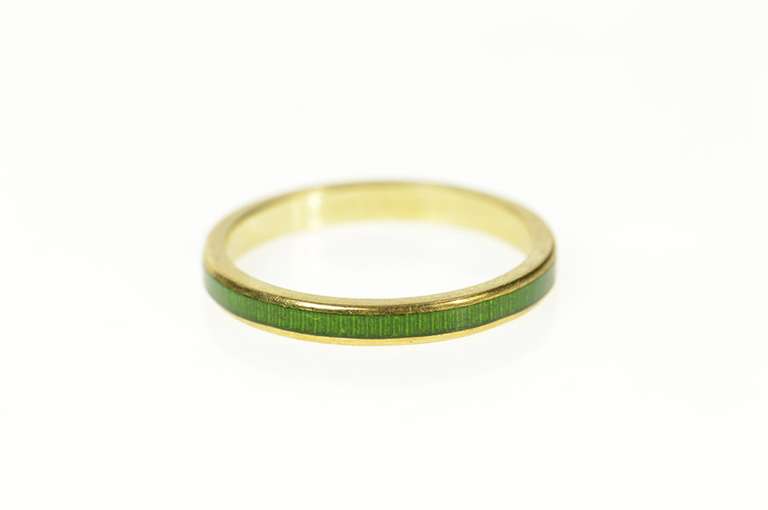 14K Yellow Gold 2.5mm Green Enamel Stackable Band Ring