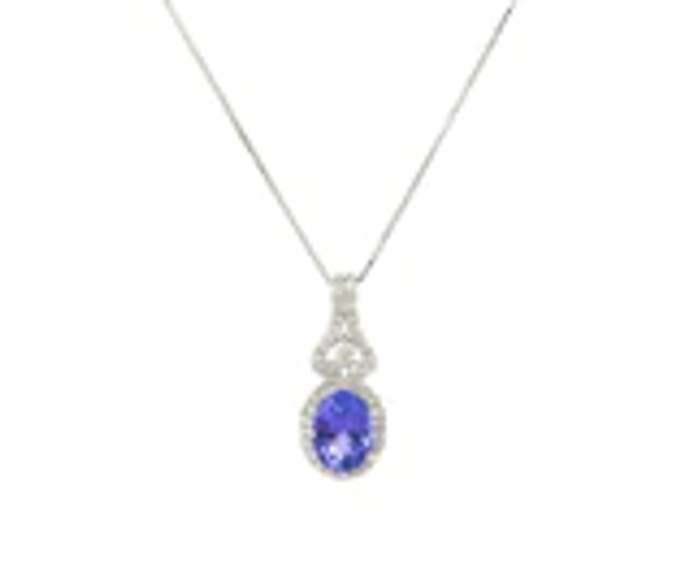 Romantic White Gold oval Tanzanite and Diamond Pendant