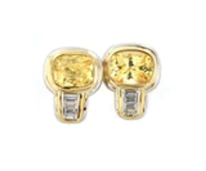 Eyecatching Yellow Sapphire and Baguette Diamond Earrings in 18kt