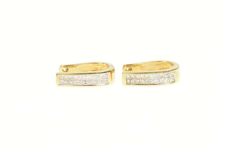14K Yellow Gold 0.60 Ctw Princess Diamond Squared Hoop Earrings
