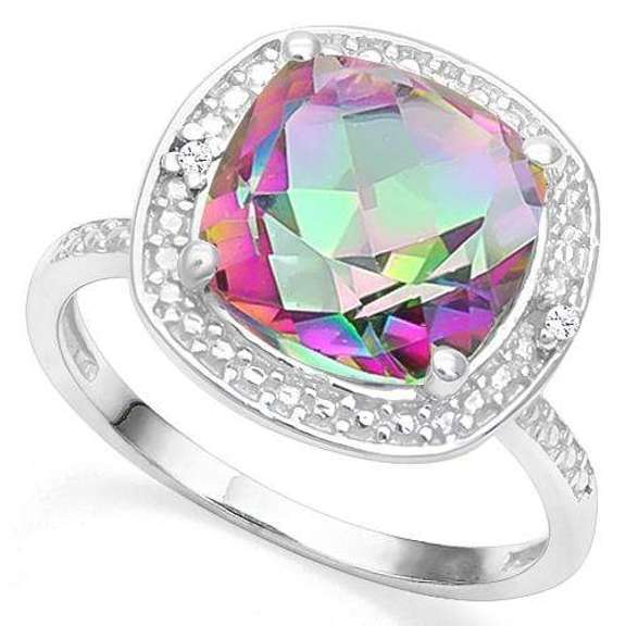3.83 CT MYSTIC GEMSTONE & DIAMOND 925 STERLING SILVER RING