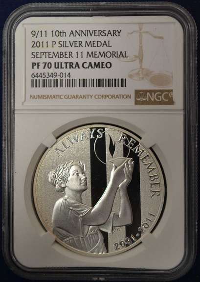 9/11 10th Anniversary 2011-P Silver Medal NGC PF70 Ultra Cameo
