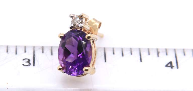 Dreamy Yellow Gold oval Amethyst and Diamond Earrings