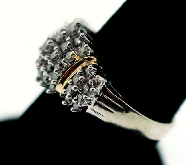 Shiny 10k White and Yellow Gold Diamond Cluster Ring