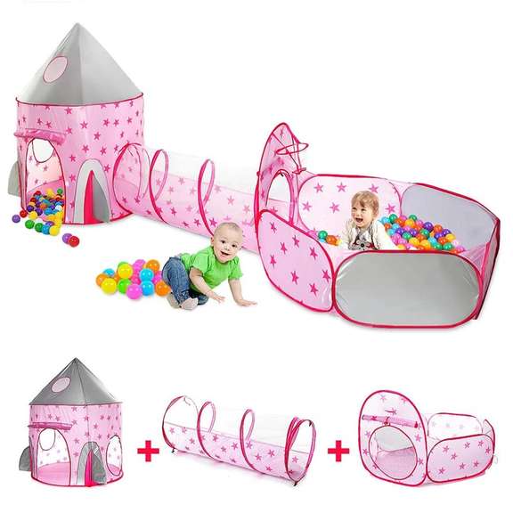 3 in 1 Kids Ball Pit Tent with Crawling Tunnel