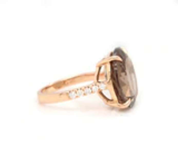 Handsome Rose Gold Round Smokey Quartz and Diamond Ring
