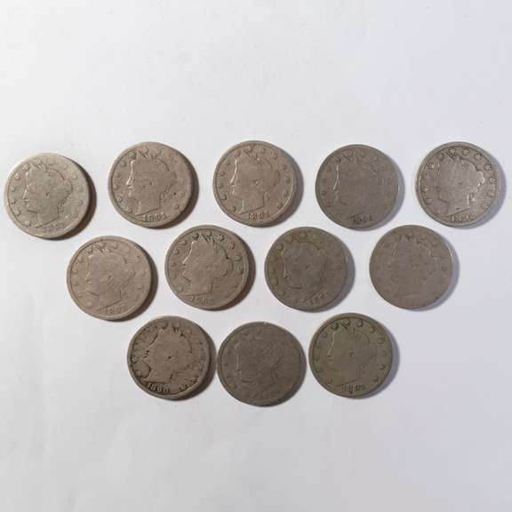 3 Each 1890-1893 Full Rim V Nickels.
