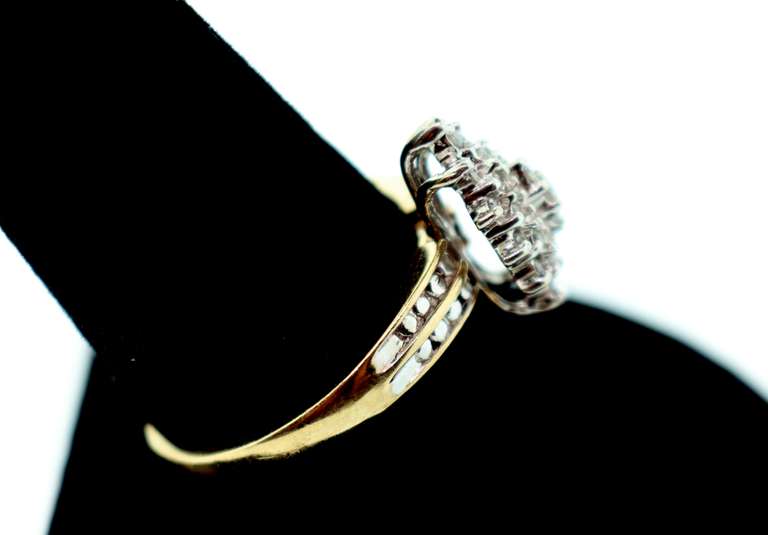 Rising Diamond Cluster 10k Gold Ring with Channel Set Diamonds