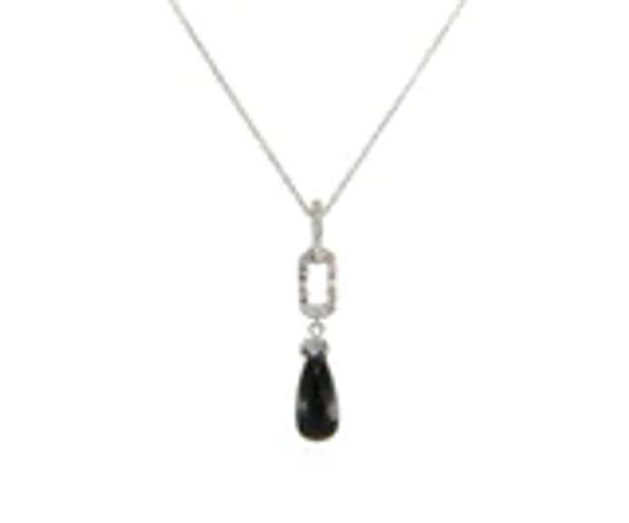 Fancy White Gold Diamond and onyx Art Deco Pendant on Chain