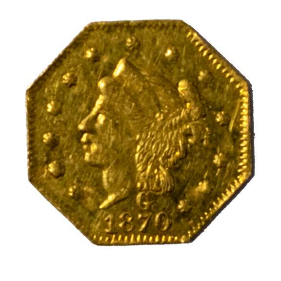 1870 Octagonal 25 Cent California Gold Token