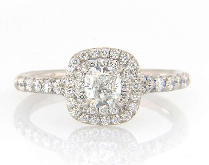 Tiffany & Co Cushion Diamond Solesto Double Frame Engagement Ring