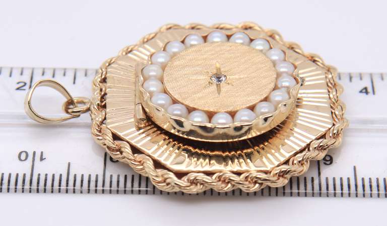 Vinateg Yellow Gold Pearl and Diamond Locket Pendant