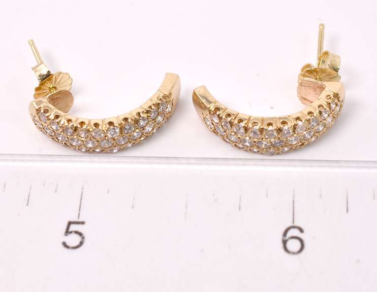 Amazing Partial Hoop Diamond Earrings in 14K Yellow Gold