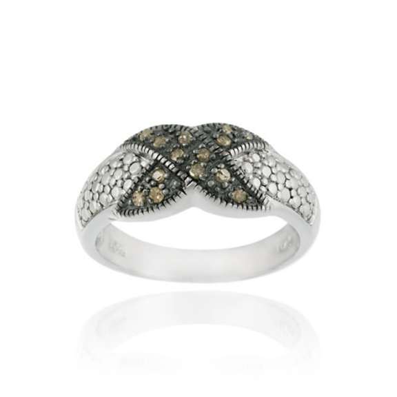 Sterling Silver 1/8ct. TDW Champagne Diamond X Design Ring