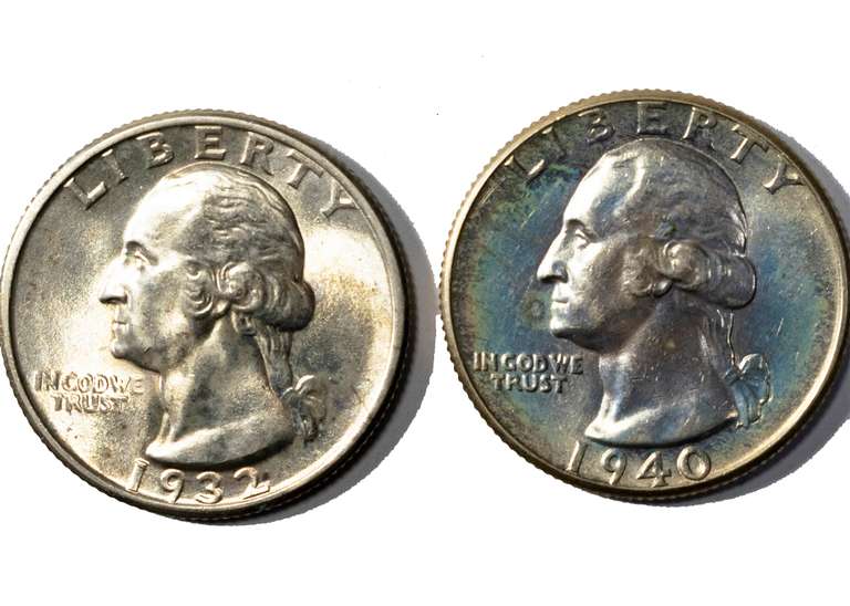 1932 &1940 Frosty White BU Washington Quarters